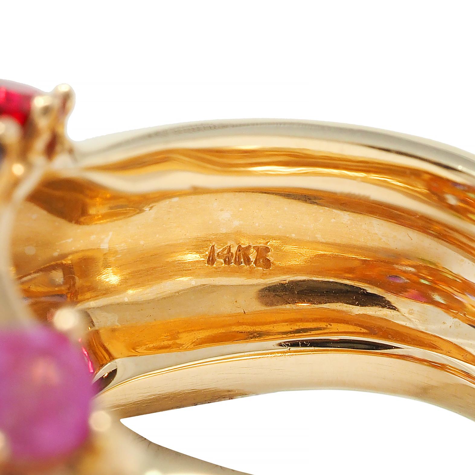 1990's Multi-Gem 14 Karat Yellow Gold Vintage Cluster Cocktail Ring