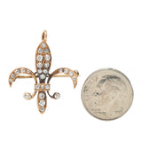 Victorian Old European Diamond 10 Karat Gold Fleur-De-Lis Antique Pendant Brooch