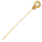 Art Nouveau Pearl Diamond 14 Karat Yellow Gold Antique Swirl Stickpin
