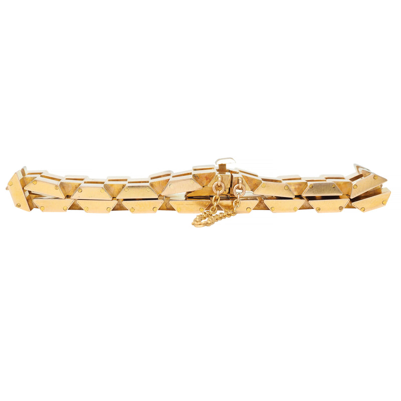 1960's French 18 Karat Yellow Gold Faceted Wide Panther Link Vintage Bracelet
