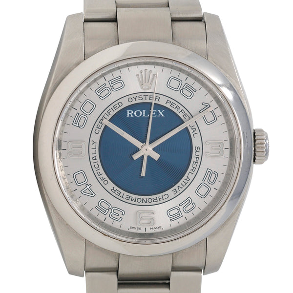 Rolex 36 Stainless Steel Oyster Perpetual Blue Silver Concentric 116000 Watch