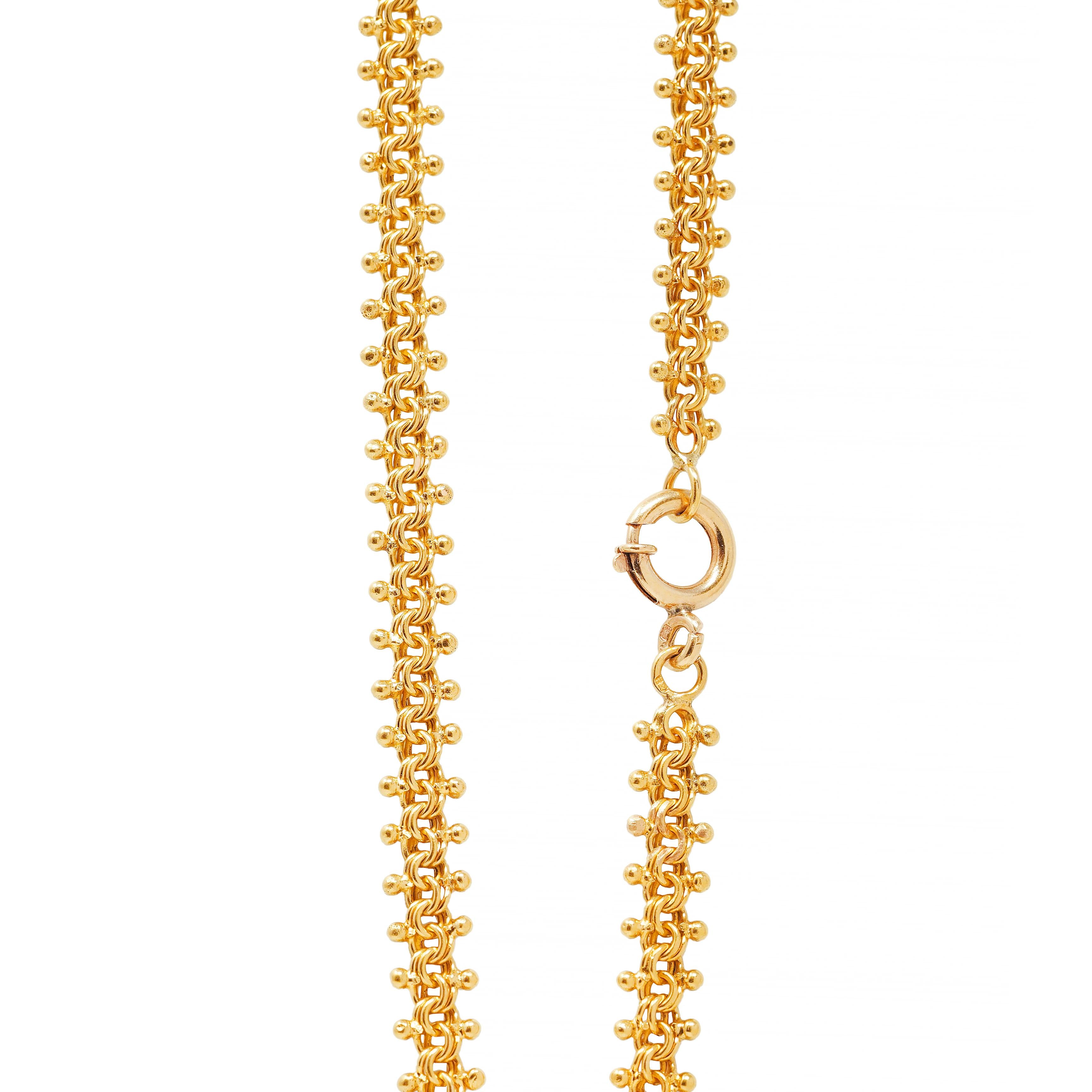 Victorian 18 Karat Yellow Gold Granulate Antique Fancy Chain Necklace