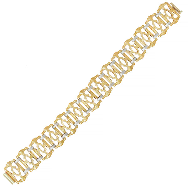 Krementz Victorian 14 Karat Two-Tone Gold Decorative Vintage Panel Link Bracelet