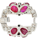 Art Deco 0.90 CTW Diamond Ruby Onyx Platinum Antique Beaded Buckle Bracelet