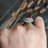 Vintage 10.55 CTW No Heat Burma Ruby Cabochon Diamond Silver-Topped 14 Karat Gold Cluster Ring GIA Wilson's Antique & Estate Jewelry