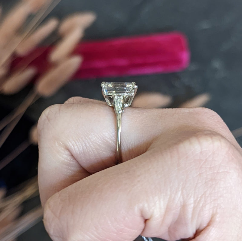 Estate emerald sales cut diamond ring