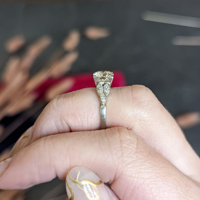 1950's Mid-Century 1.60 CTW Diamond Platinum Engagement Ring Wilson's Antique & Estate Jewelry