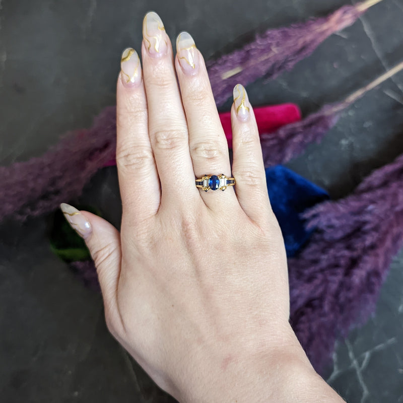 Innovative Sapphire Diamond 18 Karat Gold Gemstone Ring Wilson's Antique & Estate Jewelry