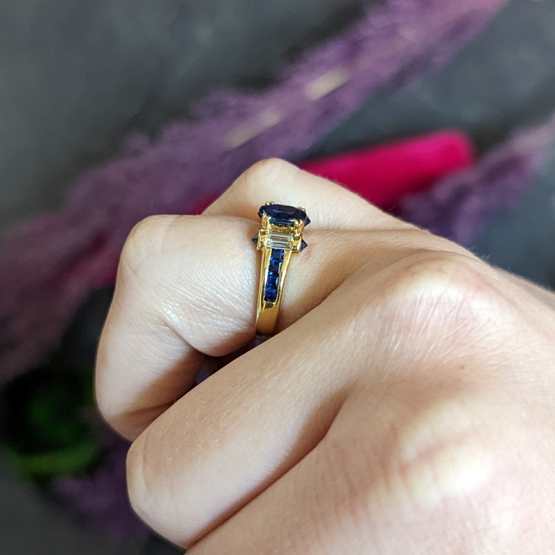 Innovative Sapphire Diamond 18 Karat Gold Gemstone Ring Wilson's Antique & Estate Jewelry