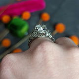 1920's Art Deco 1.76 CTW Diamond Sapphire 18 Karat White Gold Floral Engagement Ring Wilson's Estate Jewelry