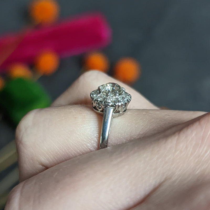 Art Deco 1.02 CTW Diamond Platinum Cluster Engagement Ring Wilson's Estate Jewelry