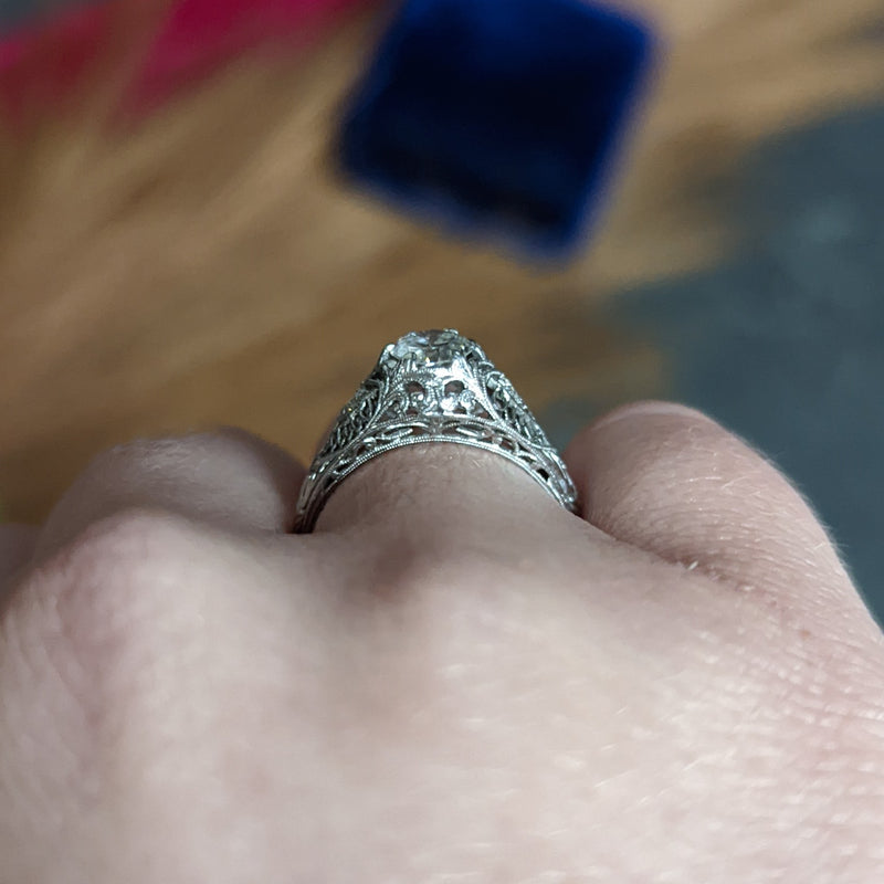 Late Edwardian 0.60 CTW Diamond Platinum Trellis Engagement Ring Wilson's Estate Jewelry