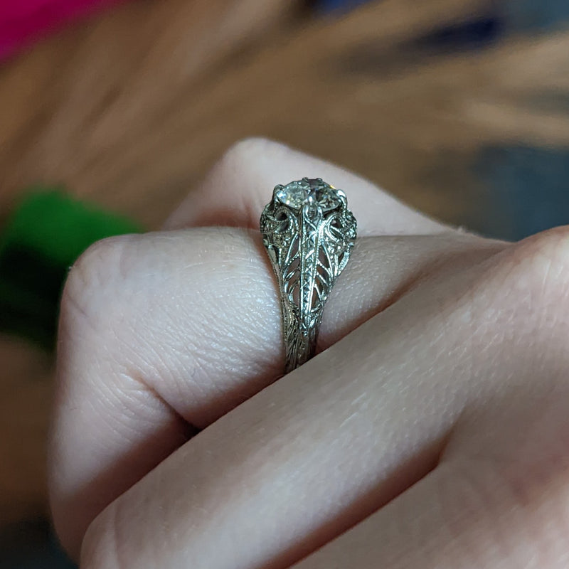 Art Deco 1.02 CTW Diamond 18 Karat White Gold Engagement Ring Wilson's Estate Jewelry