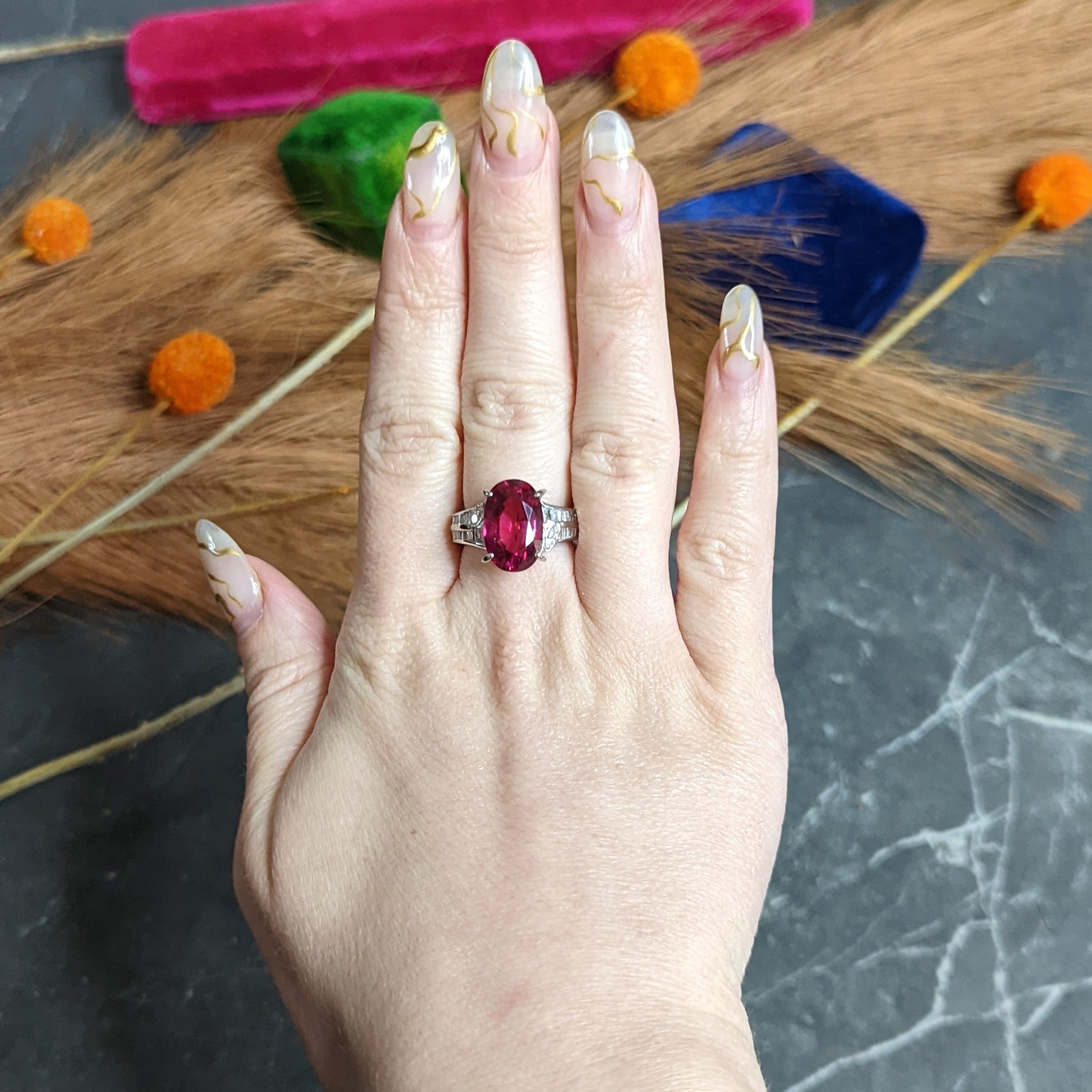 Contemporary 7.54 CTW Rubellite Tourmaline Diamond Platinum Cocktail Ring Wilson's Estate Jewelry