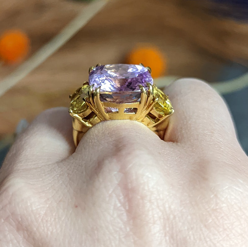Seaman Schepps Kunzite Topaz 18 Karat Gold Cocktail Ring Wilson's Estate Jewelry