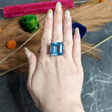 1948 Peacock 33.87 CTW Aquamarine Diamond Ruby Platinum Cocktail Ring Wilson's Estate Jewelry