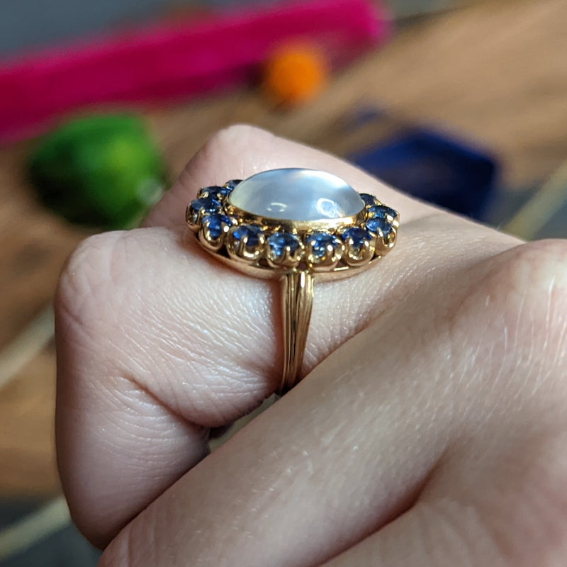 Retro Moonstone Sapphire 14 Karat Gold Cluster Ring Wilson's Estate Jewelry