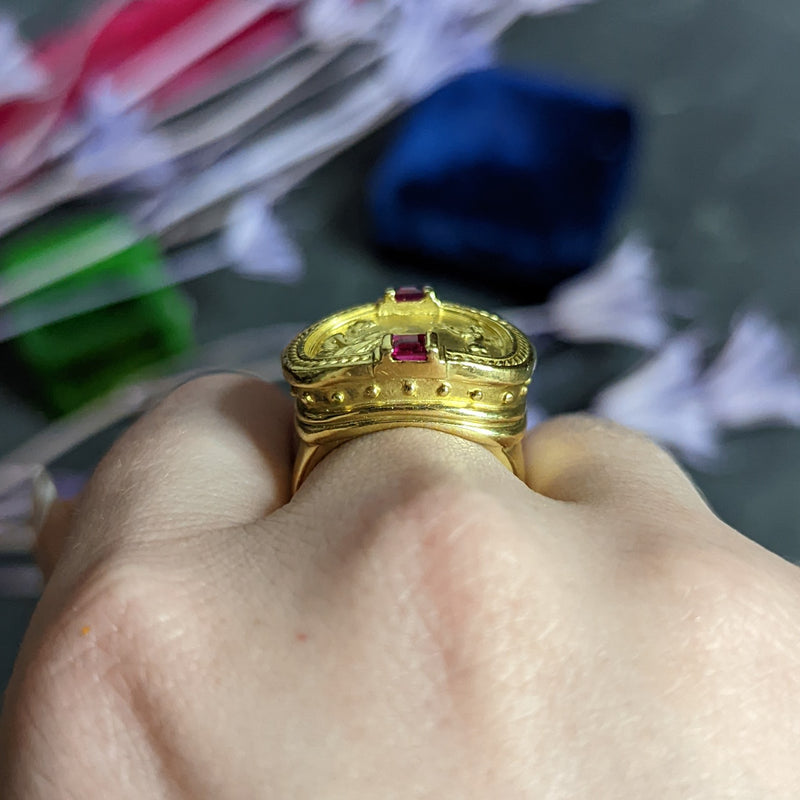 SeidenGang Ruby 18 Karat Yellow Gold Cupid Venus Classic Ring Wilson's Estate Jewelry