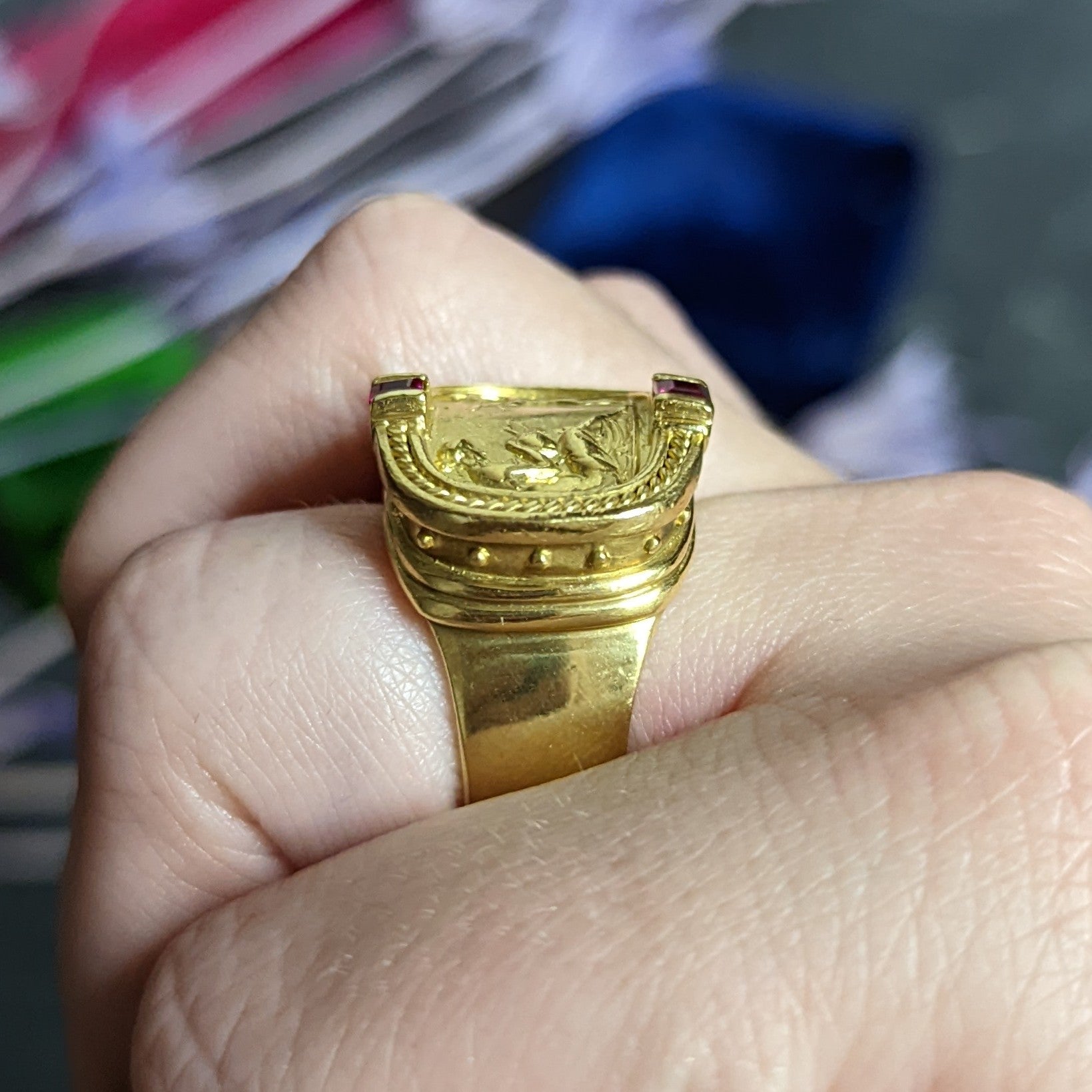 SeidenGang Ruby 18 Karat Yellow Gold Cupid Venus Classic Ring Wilson's Estate Jewelry