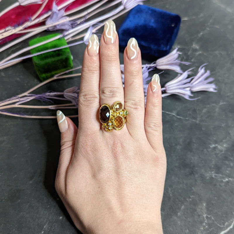 David Yurman Topaz Citrine Multi Gem 18 Karat Gold Mosaic Cluster