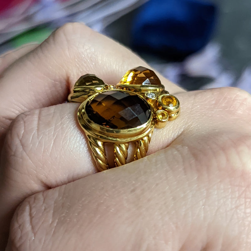 David Yurman Topaz Citrine Multi-Gem 18 Karat Gold Mosaic Cluster Ring Wilson's Estate Jewelry