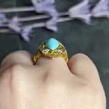 Art Nouveau Turquoise Diamond Enamel Platinum-Topped 14 Karat Gold Navette Ring Wilson's Estate Jewelry