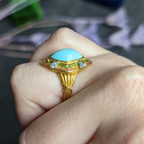 Art Nouveau Turquoise Diamond Enamel Platinum-Topped 14 Karat Gold Navette Ring Wilson's Estate Jewelry