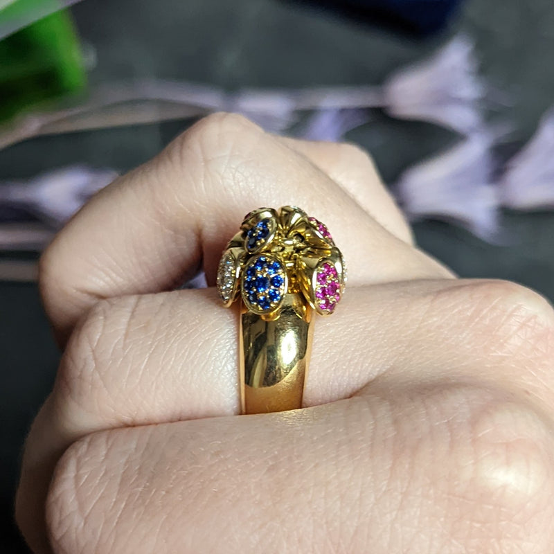 Michael Bondanza 2.00 CTW Ruby Diamond Sapphire 18 Karat Yellow Gold Tremblant Ring Wilson's Estate Jewelry