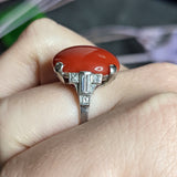 Art Deco Tiffany & Co. Coral Diamond Platinum Cabochon Ring Wilson's Estate Jewelry