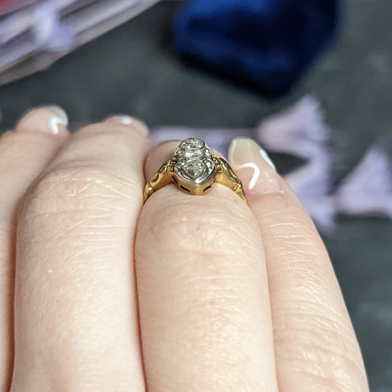 Art Deco Diamond 14 Karat Two-Tone Gold Dinner Ring Wilson's Estate Jewelry