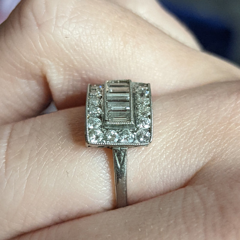 1930's Art Deco 1.25 CTW Diamond Platinum Dinner Ring Wilson's Estate Jewelry