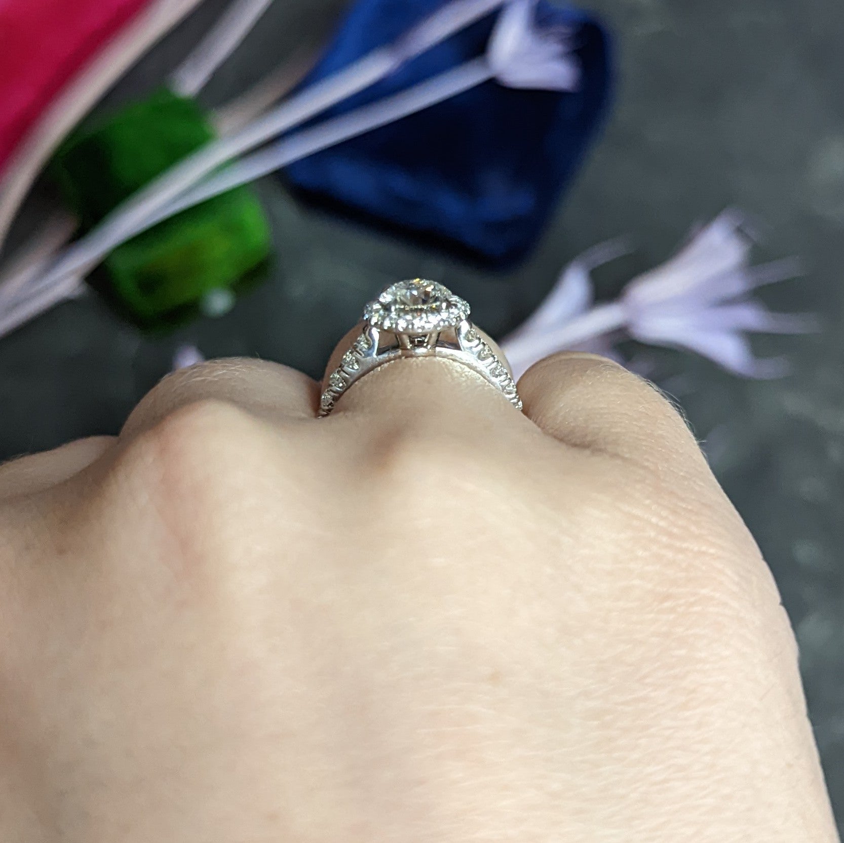 Cartier Destinee 1.55 CTW Diamond Platinum Halo Engagement Ring GIA Wilson's Estate Jewelry