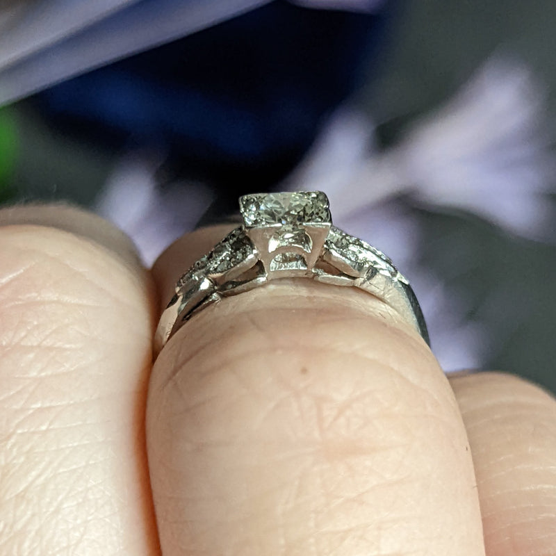 Art Deco 0.53 CTW Diamond Platinum Buckle Engagement Ring Wilson's Estate Jewelry