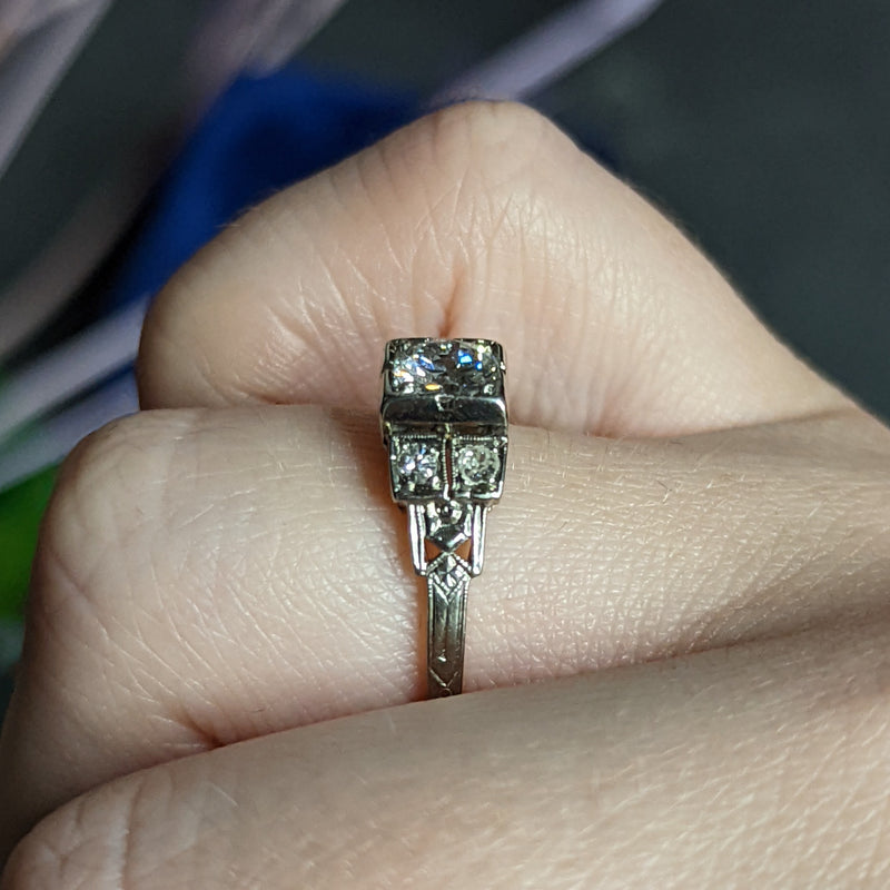 Early Retro 0.65 CTW Diamond 18 Karat White Gold Engagement Ring Wilson's Estate Jewelry