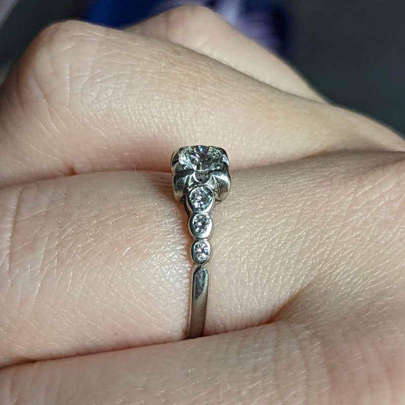 1950's Mid-Century 0.50 CTW Diamond Platinum Engagement Ring Wilson's Estate Jewelry