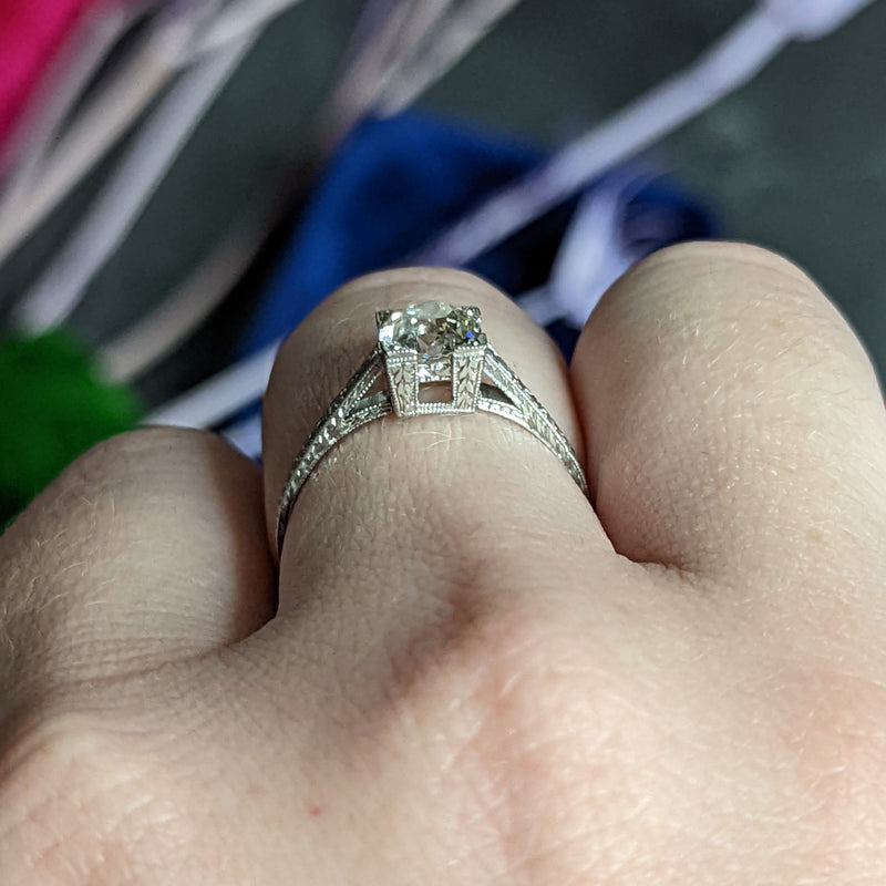 Art Deco 1.00 CTW Diamond Platinum Wheat Engagement Ring Wilson's Estate Jewelry