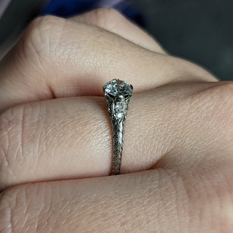 Edwardian 0.70 CTW Diamond Platinum Foliate Engagement Ring Wilson's Estate Jewelry
