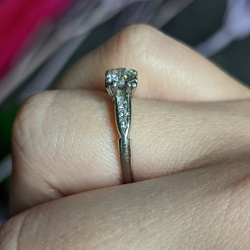 Retro 0.63 CTW Diamond Platinum Engagement Ring Circa 1940 Wilson's Estate Jewelry