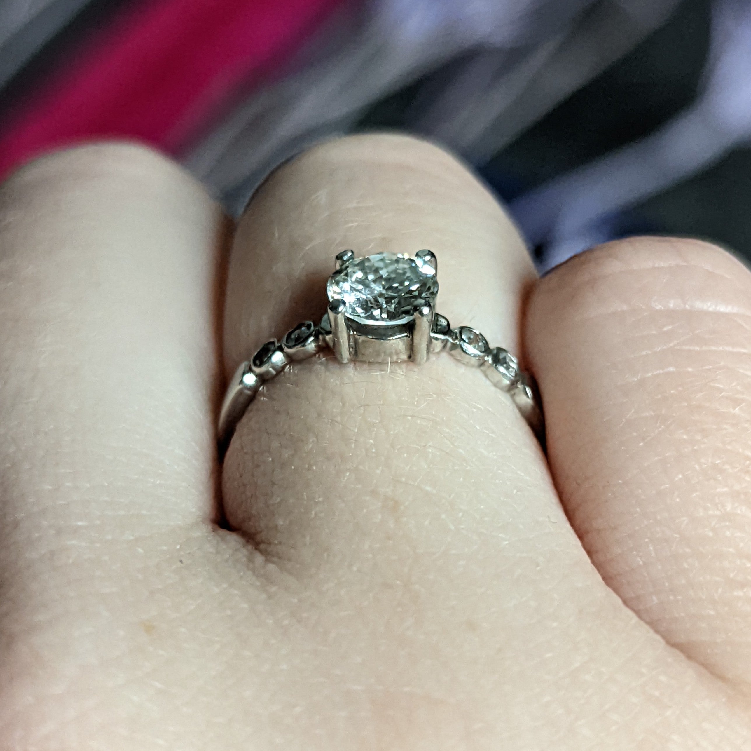 Late Art Deco 0.82 CTW Diamond Platinum Engagement Ring Wilson's Estate Jewelry