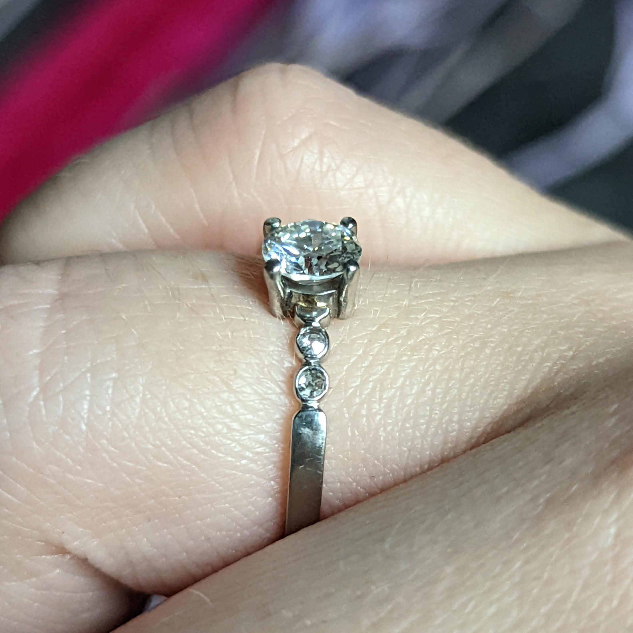 Late Art Deco 0.82 CTW Diamond Platinum Engagement Ring Wilson's Estate Jewelry