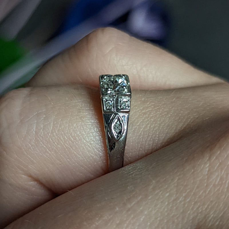 Art Deco 0.37 CTW Diamond 18 Karat White Gold Engagement Ring Wilson's Estate Jewelry