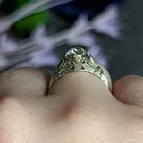 Art Deco 0.85 CTW Diamond 18 Karat White Gold Engagement Ring GIA Wilson's Estate Jewelry