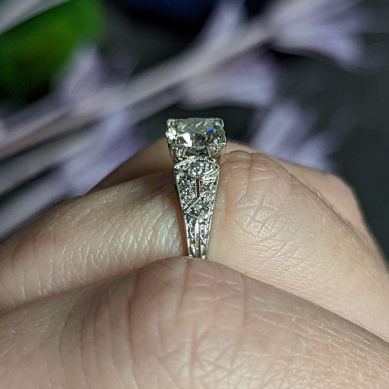 1950's Mid-Century 1.00 CTW Diamond Platinum Square Form Engagement Ring Wilson's Estate Jewelry