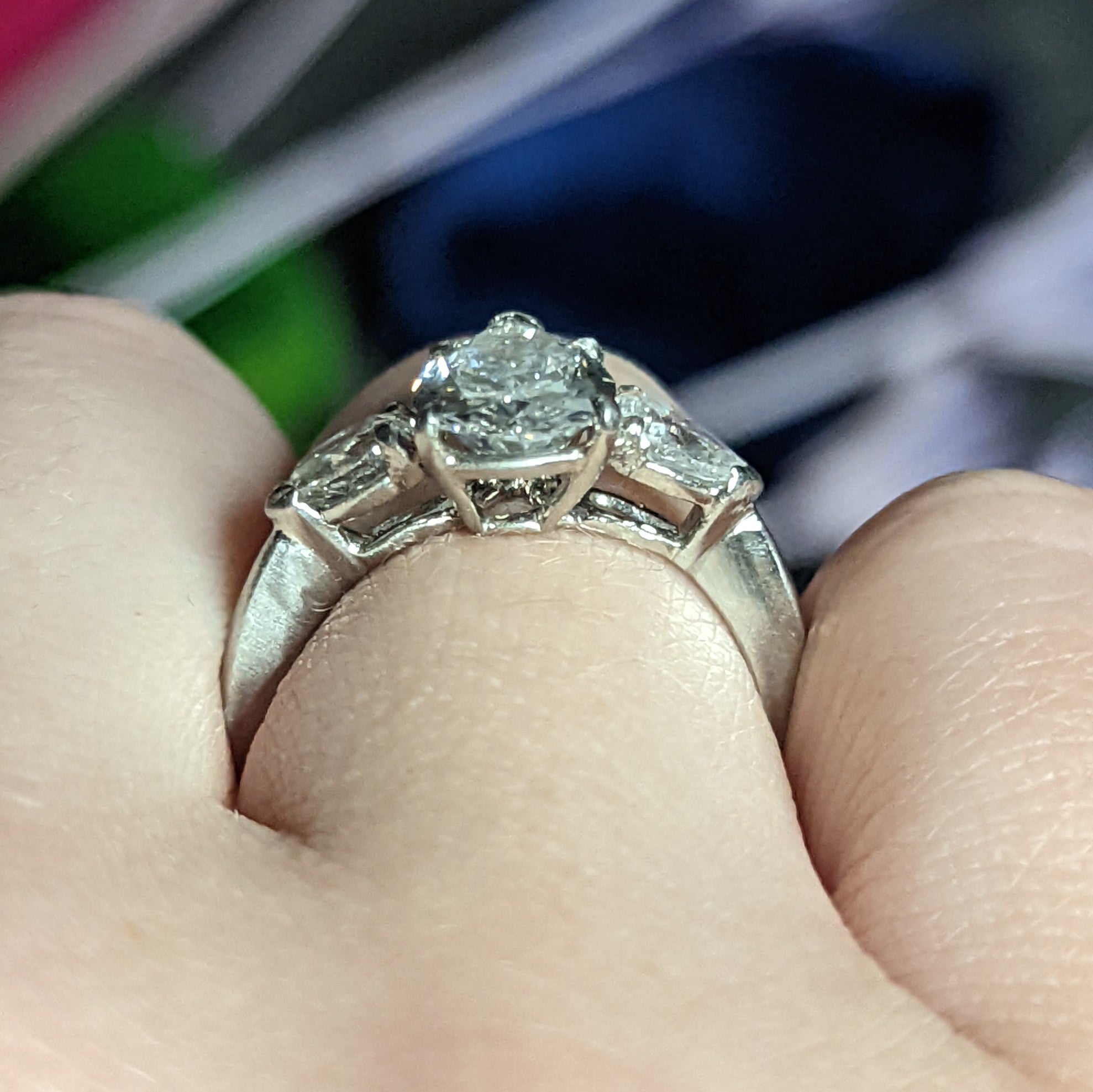 Cartier Mid-Century 2.06 CTW Diamond Platinum Pear Three Stone Engagement Ring Wilson's Estate Jewelry