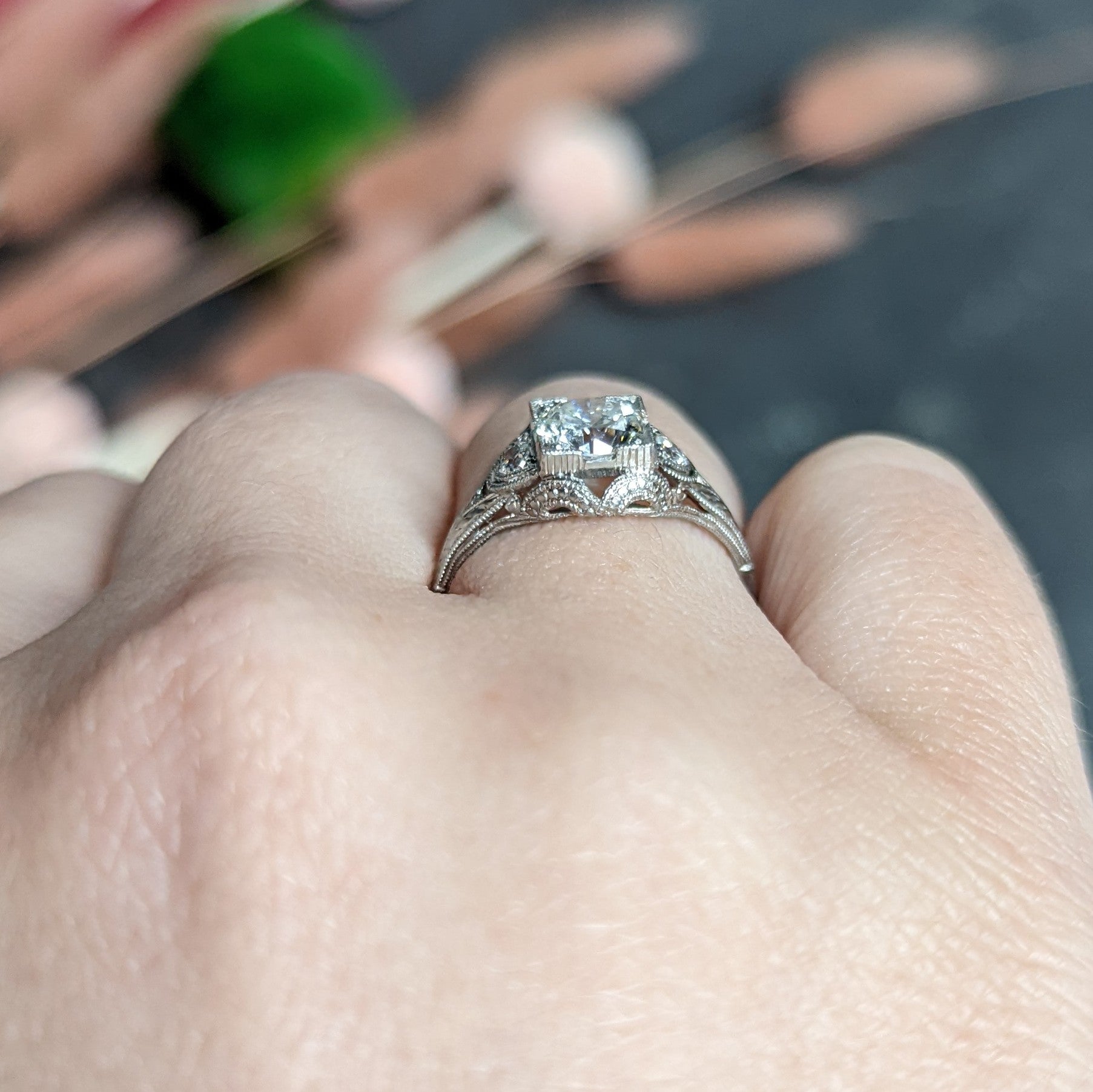 1950's Mid-Century 0.86 CTW Diamond Platinum Engagement Ring Wilson's Estate Jewelry