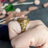 Scofield & Co. Art Nouveau 14 Karat Yellow Gold Scrolling Unisex Signet Ring Wilson's Estate Jewelry