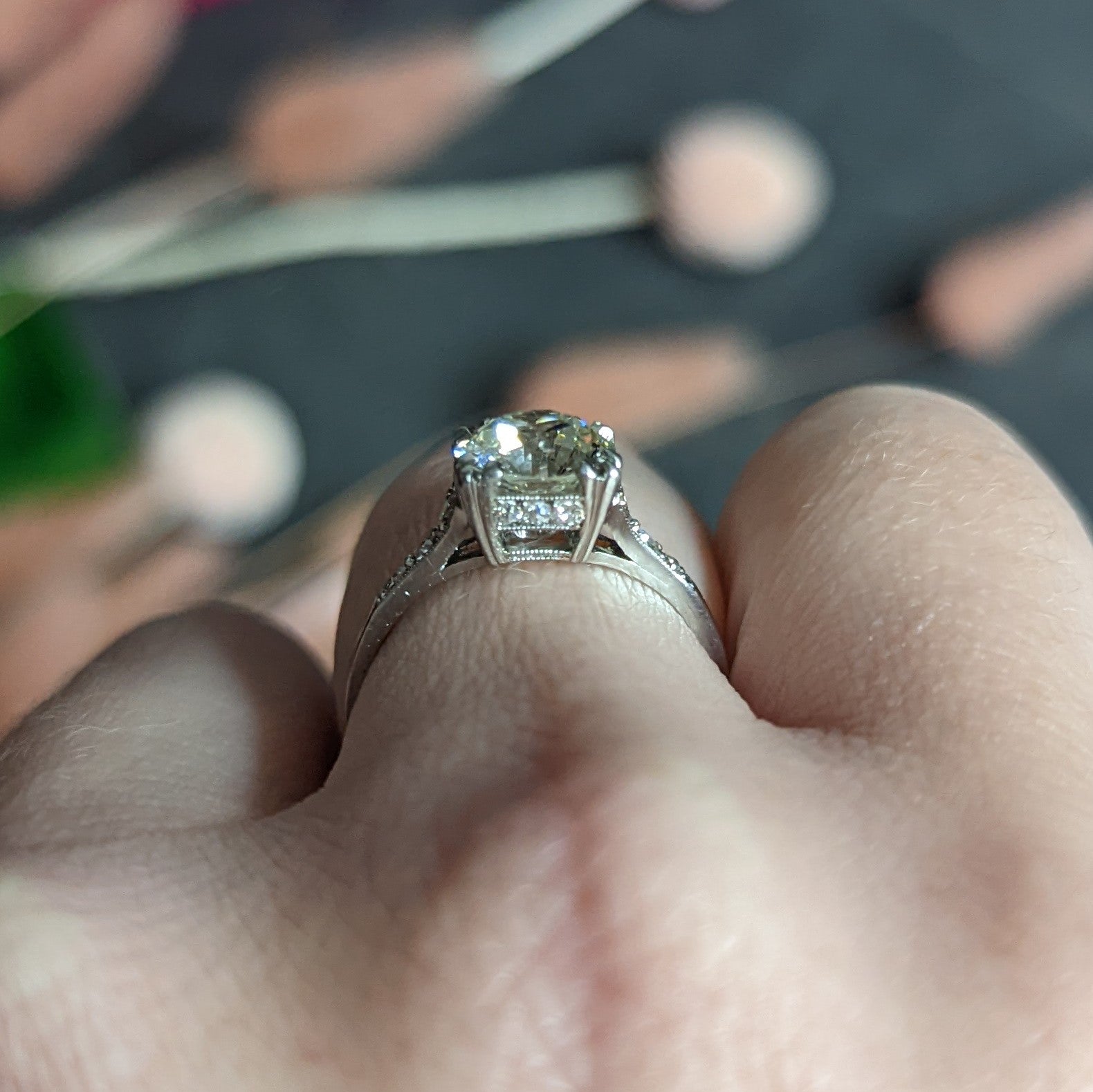 Art Deco 1.96 CTW Old European Cut Diamond Platinum Engagement Ring GIA Wilson's Estate Jewelry