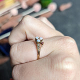 1890's Victorian Opal Ruby Seed Pearl 14 Karat Rose Gold Clover Ring Wilson's Estate Jewelry