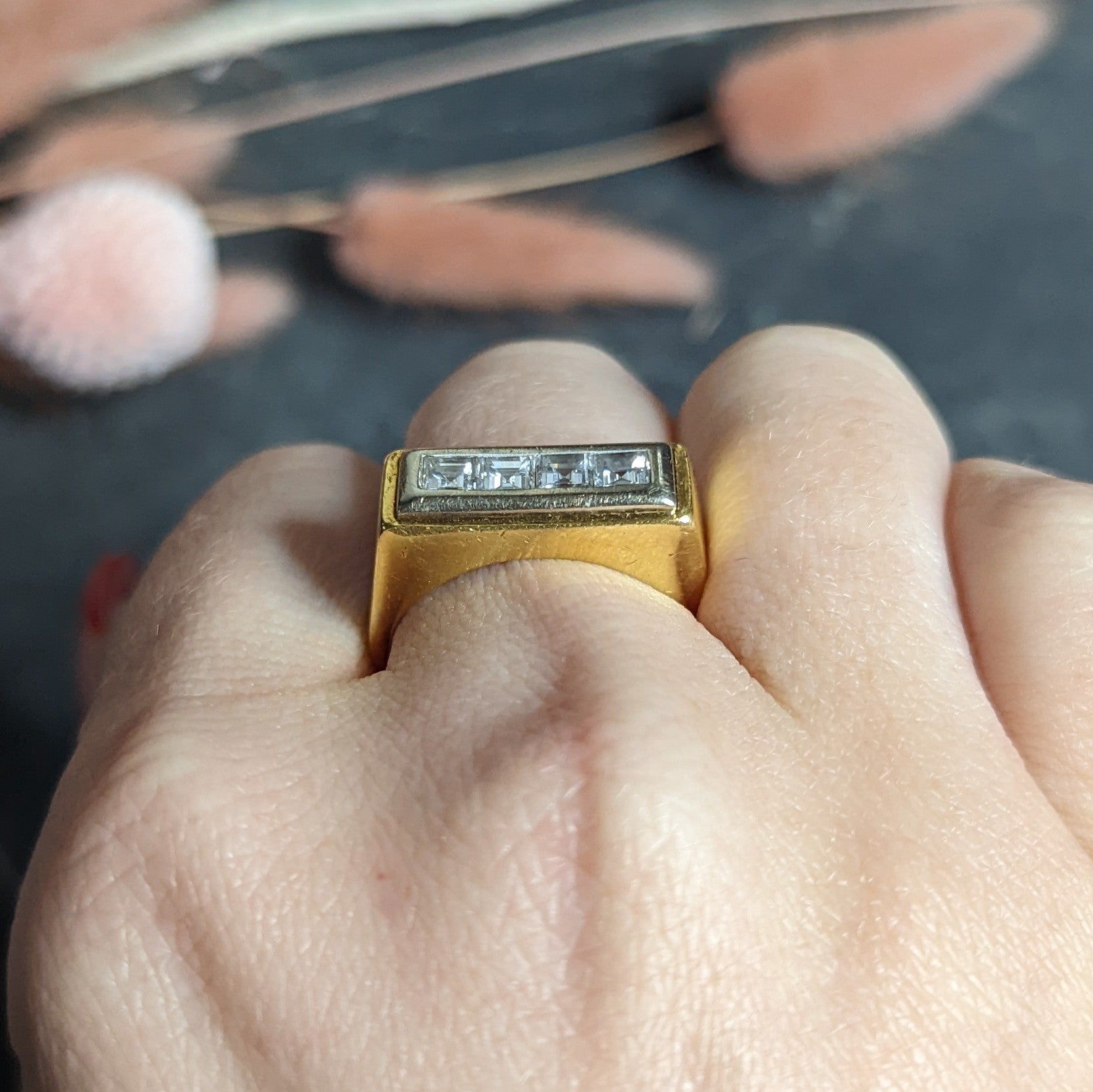 Modernist 0.72 CTW Diamond Unisex 18 Karat Gold Platinum Band Ring Wilson's Estate Jewelry