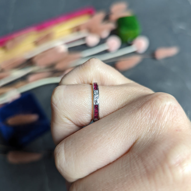 1960's Vintage 1.11 CTW Diamond Ruby Platinum Eternity Band Ring Wilson's Estate Jewelry